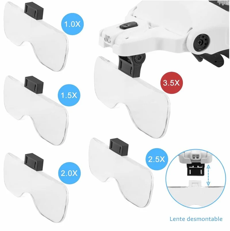 Gafas Lupa Visera Luces LED 5 Lentes Joyería Odontología