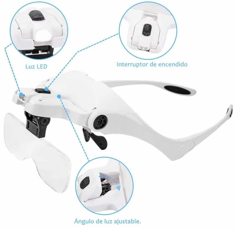 Gafas Lupa Visera Luces LED 5 Lentes Joyería Odontología