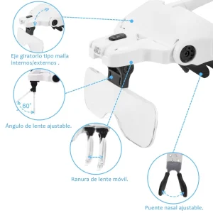 Gafas Lupa Visera Luces LED 5 Lentes Joyería Odontología