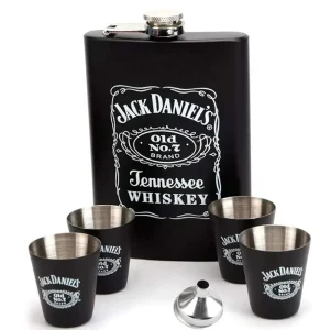 Licorera Whiskera 9 Oz Acero Inoxidable 4 Copas + Embudo