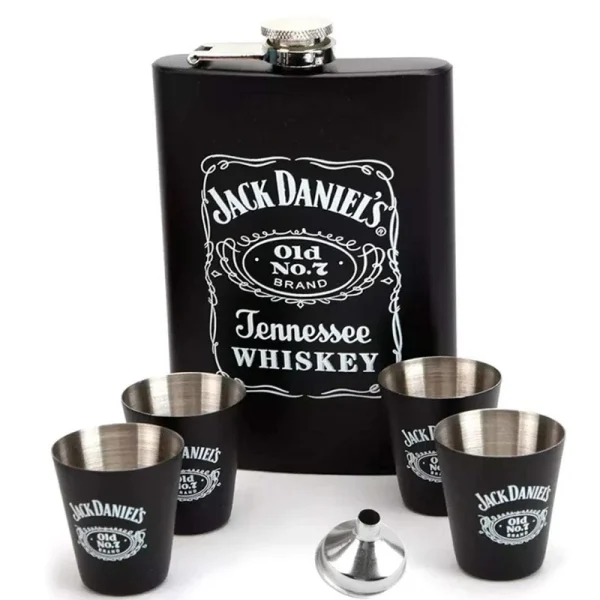 Licorera Whiskera 9 Oz Acero Inoxidable 4 Copas + Embudo