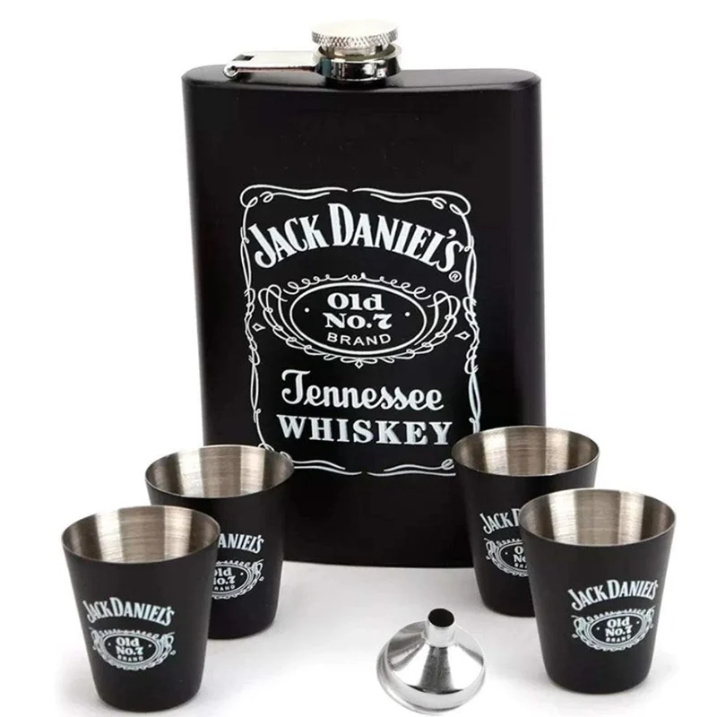 Licorera Whiskera 9 Oz Acero Inoxidable 4 Copas + Embudo