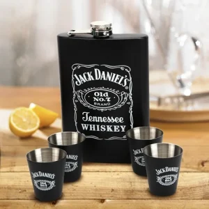 Licorera Whiskera 9 Oz Acero Inoxidable 4 Copas + Embudo