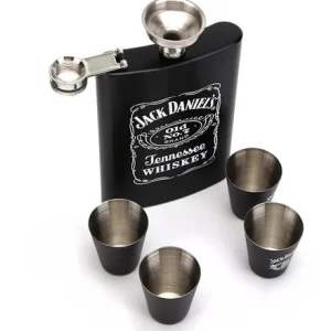 Licorera Whiskera 9 Oz Acero Inoxidable 4 Copas + Embudo