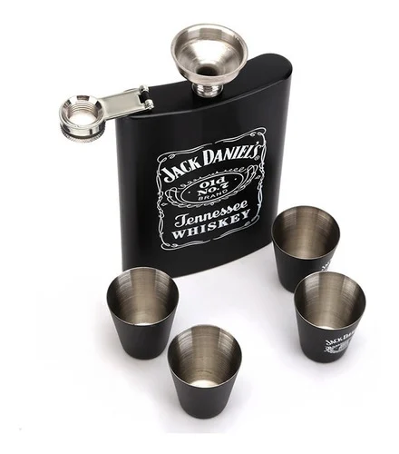 Licorera Whiskera 9 Oz Acero Inoxidable 4 Copas + Embudo