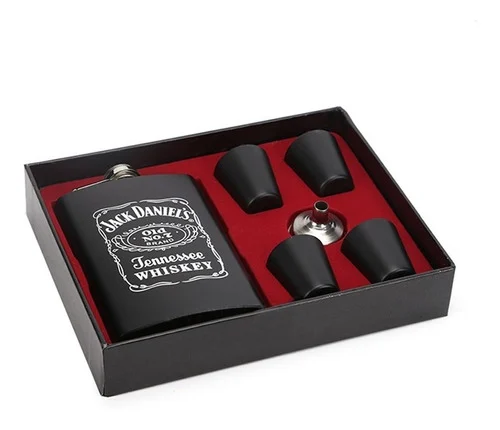 Licorera Whiskera 9 Oz Acero Inoxidable 4 Copas + Embudo