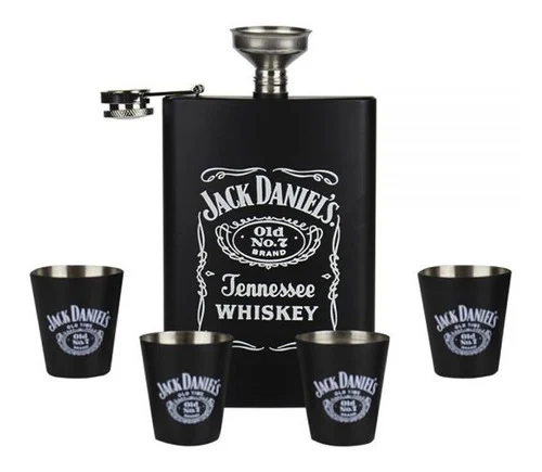 Licorera Whiskera 9 Oz Acero Inoxidable 4 Copas + Embudo