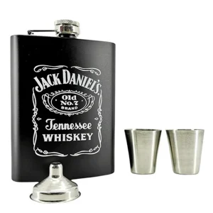 Licorera Whiskera Jack Daniels Acero Inoxidable 2 Copas + Embudo