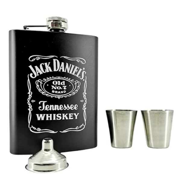 Licorera Whiskera Jack Daniels Acero Inoxidable 2 Copas + Embudo