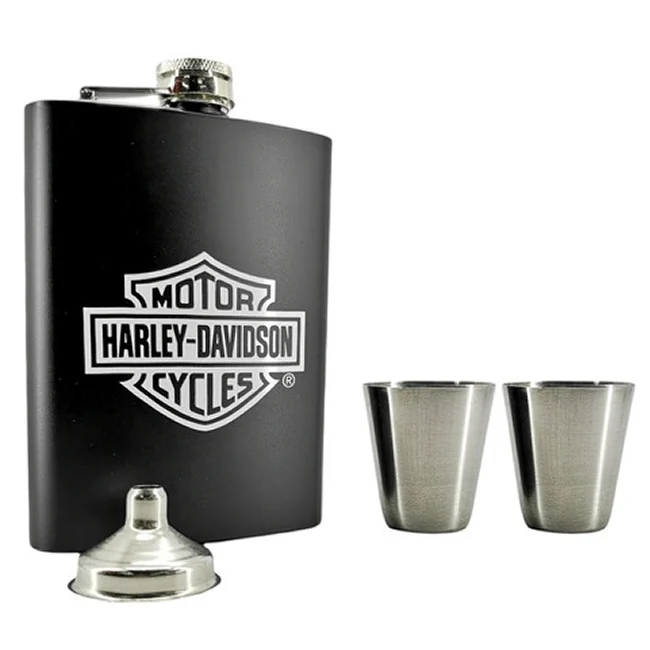 Licorera Whiskera Harley Davidson Acero Inoxidable 2 Copas + Embudo