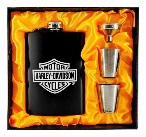 Licorera Whiskera Harley Davidson Acero Inoxidable 2 Copas + Embudo