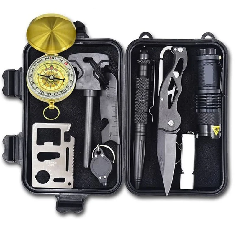 Kit Supervivencia 10 en 1 Caja Herramientas Multiusos Camping