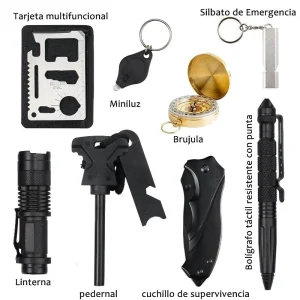 Kit Supervivencia 10 en 1 Caja Herramientas Multiusos Camping