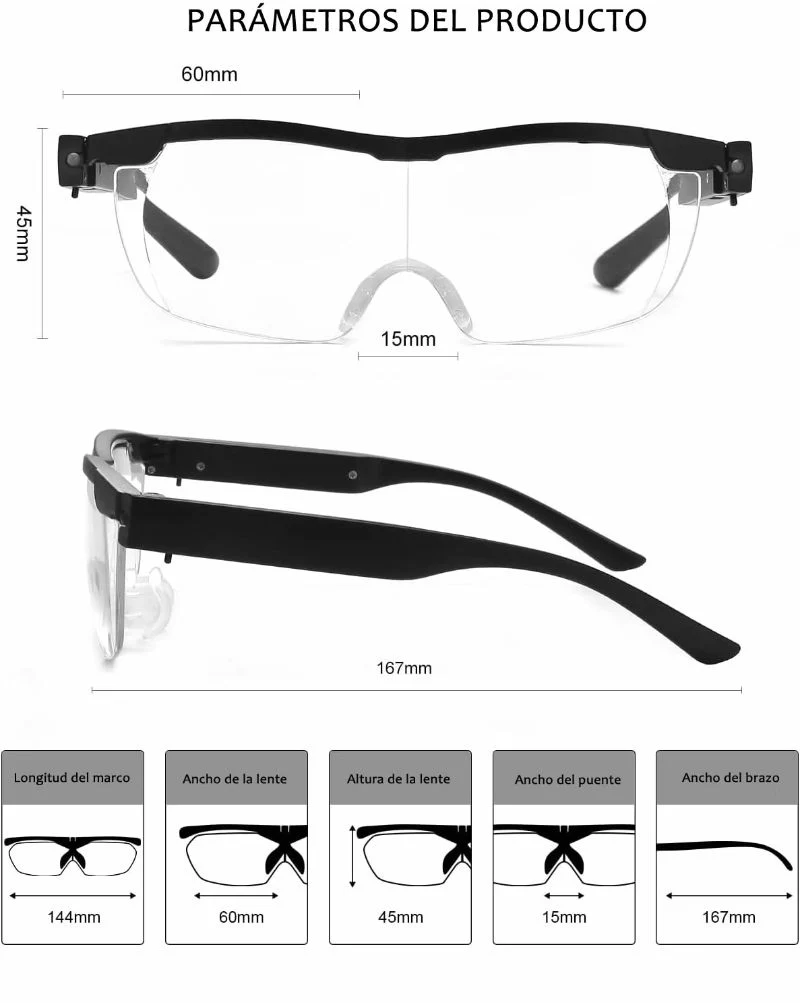 Gafas Lupa Aumento Proteccion Vision Luz Led Zoom 160 %