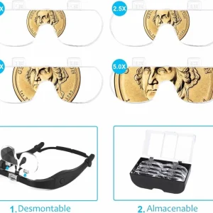 Gafas Lupa Aumento Vision Luz Led Recargable 4 Lentes Optivisor