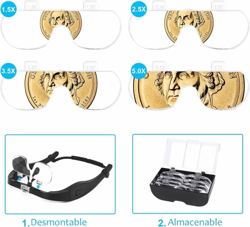 Gafas Lupa Aumento Vision Luz Led Recargable 4 Lentes Optivisor
