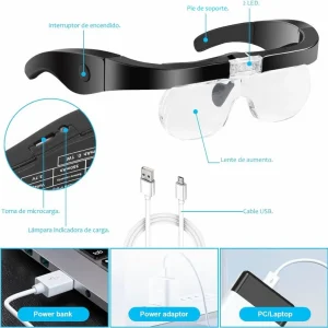 Gafas Lupa Aumento Vision Luz Led Recargable 4 Lentes Optivisor