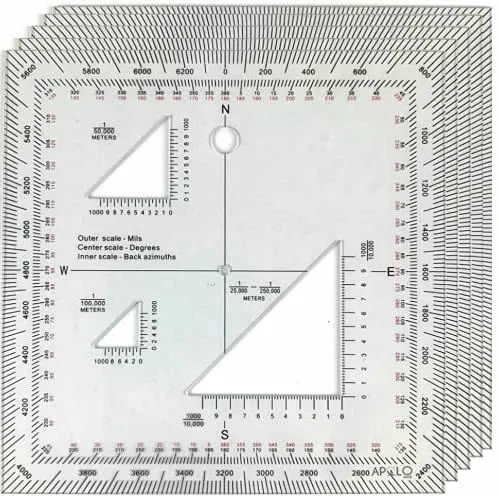 Transportador de Coordenadas Militar X5 Und Escala 12×12 Cm