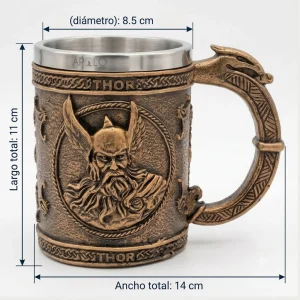 Vaso Taza Mug Vikingo Medieval Thor Trueno Acero Coleccionable