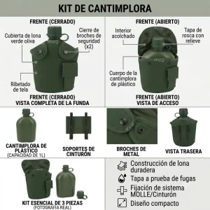 Cantimplora Americana Botella Tactica Militar 1L Con Estuche