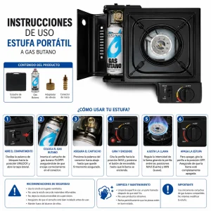 Estufa Portatil Fogon Camping + Accesorios + 4 Gas Butano