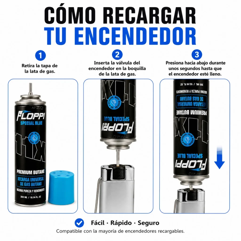 Recarga Gas Butano Tanque 300 Ml Soplete Encendedor + Adaptador