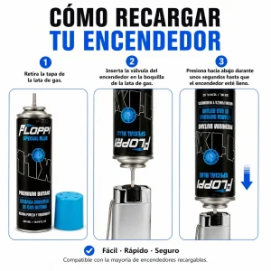 Recarga Gas Butano Tanque 300 Ml Soplete Encendedor + Adaptador
