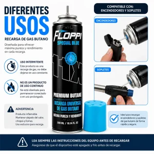 Recarga Gas Butano Tanque 300 Ml Soplete Encendedor + Adaptador