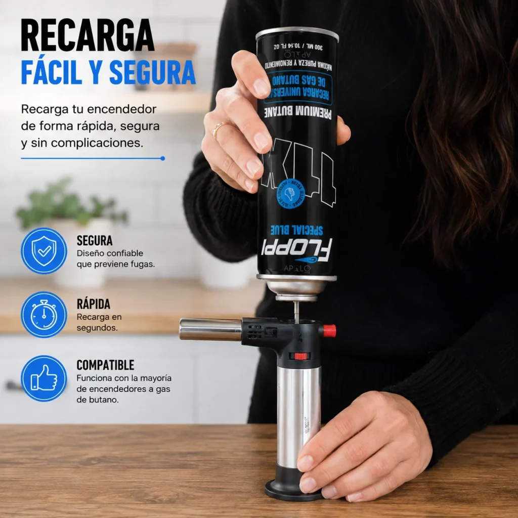 Recarga Gas Butano Tanque 300 Ml Soplete Encendedor + Adaptador