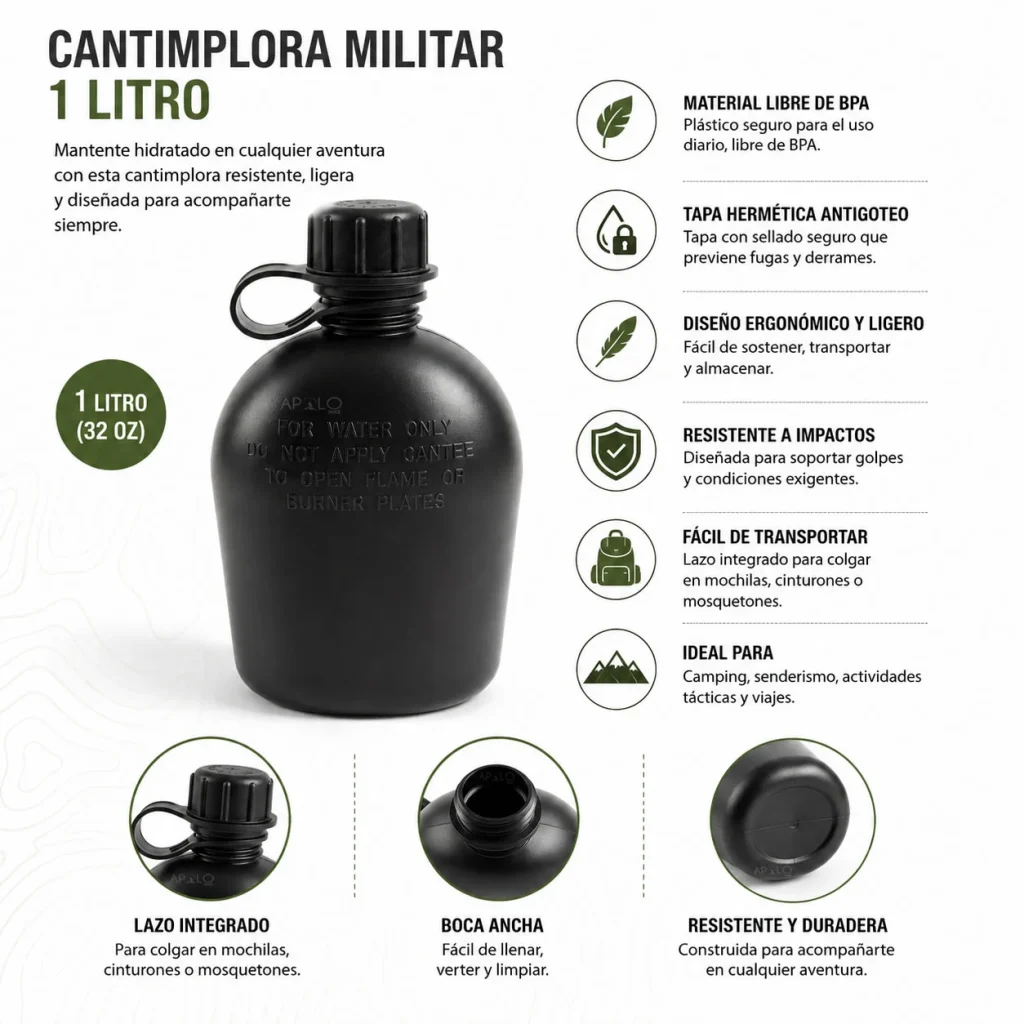 Cantimplora Tactica Botella Militar 1 Litro Tipo Americana