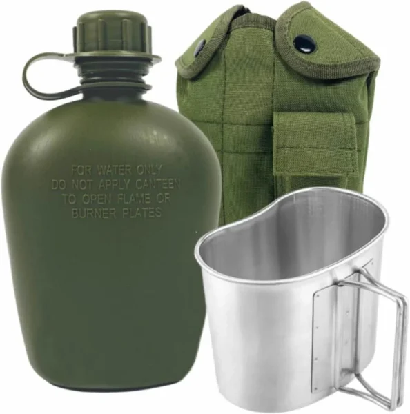 Cantimplora Tactica Botella Militar 1 Litro Con Estuche Y Jarra