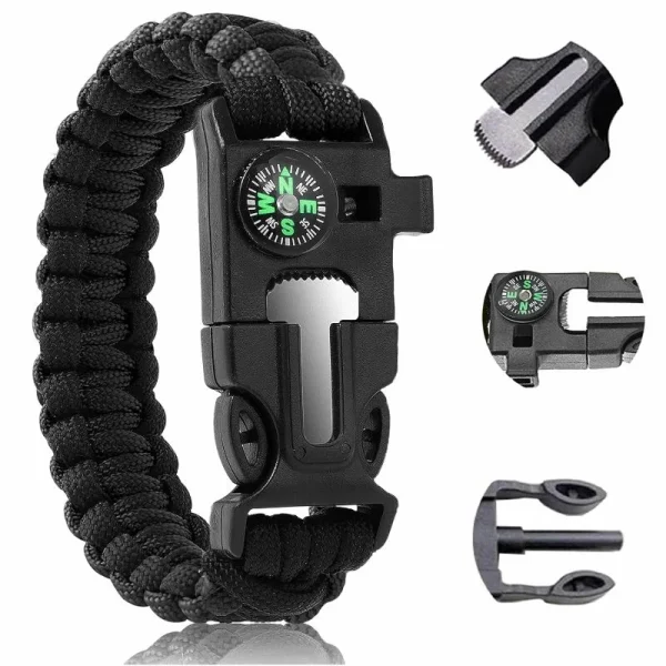 Manilla Supervivencia 5 en 1 Pulsera Tactica Brújula Pedernal