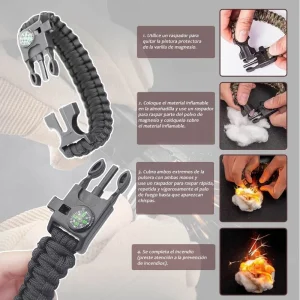 Manilla Supervivencia 5 en 1 Pulsera Tactica Brújula Pedernal
