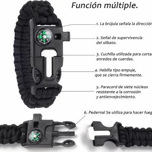Manilla Supervivencia 5 en 1 Pulsera Tactica Brújula Pedernal