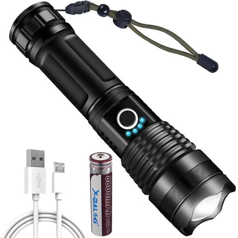 Linterna Táctica LED Recargable 15000 Lúmenes Zoom + Bateria