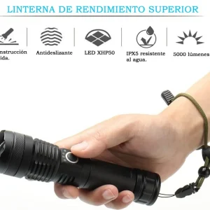 Linterna Táctica LED Recargable 15000 Lúmenes Zoom + Bateria