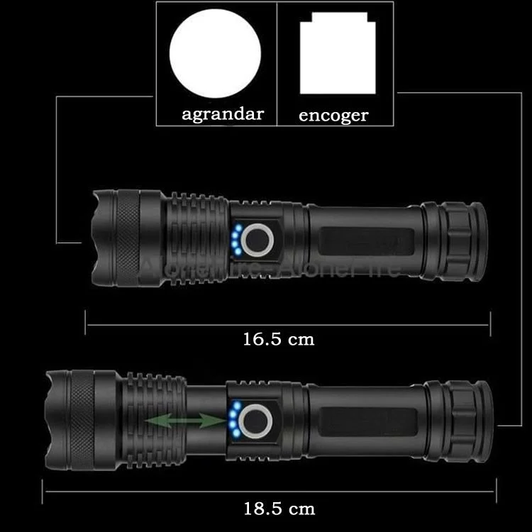 Linterna Táctica LED Recargable 15000 Lúmenes Zoom + Bateria