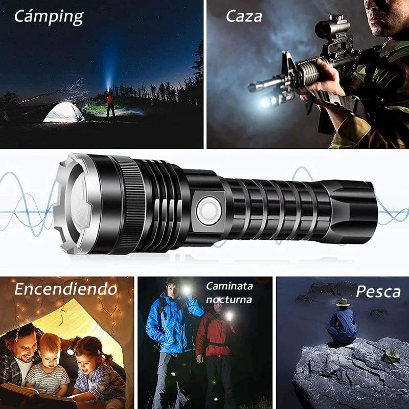 Linterna Recargable 12000 Lúmenes Zoom 5 Modos Impermeable