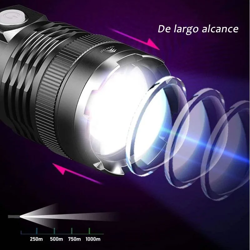 Linterna Recargable 12000 Lúmenes Zoom 5 Modos Impermeable