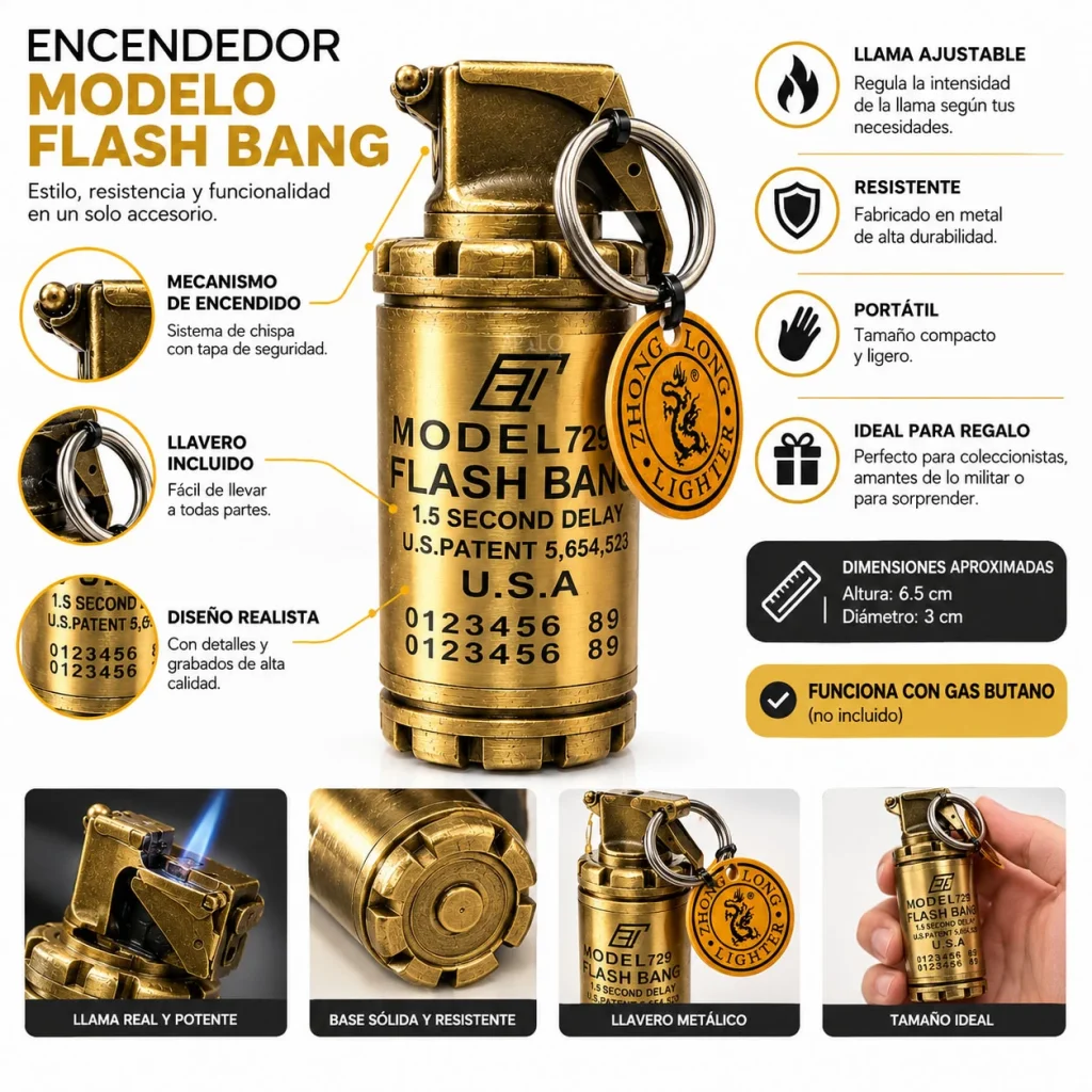 Encendedor Llavero Tipo Granada Recargable Táctico Metálico