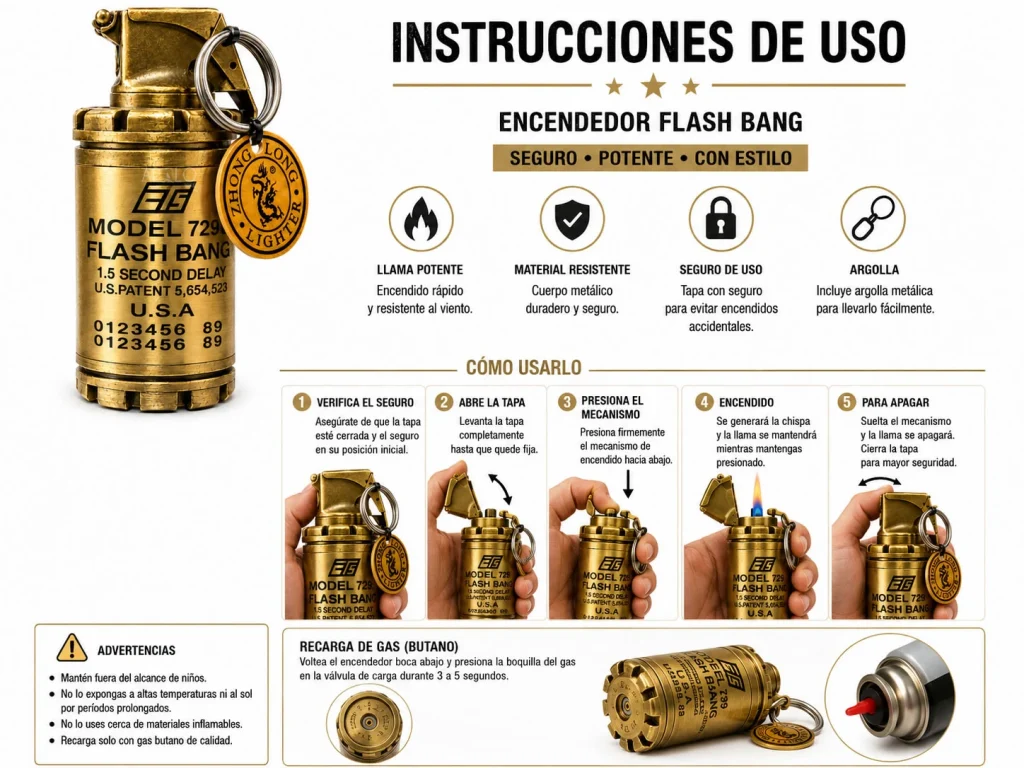 Encendedor Llavero Tipo Granada Recargable Táctico Metálico