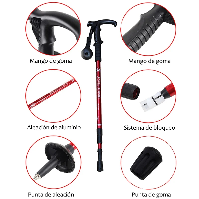 Bastón Trekking Telescópico Plegable Aleación Aluminio Ligero