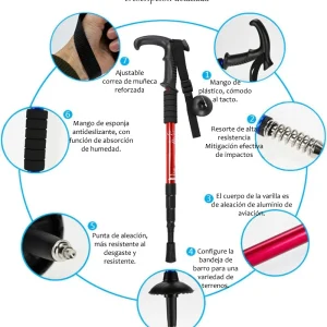 Bastón Trekking Telescópico Plegable Aleación Aluminio Ligero