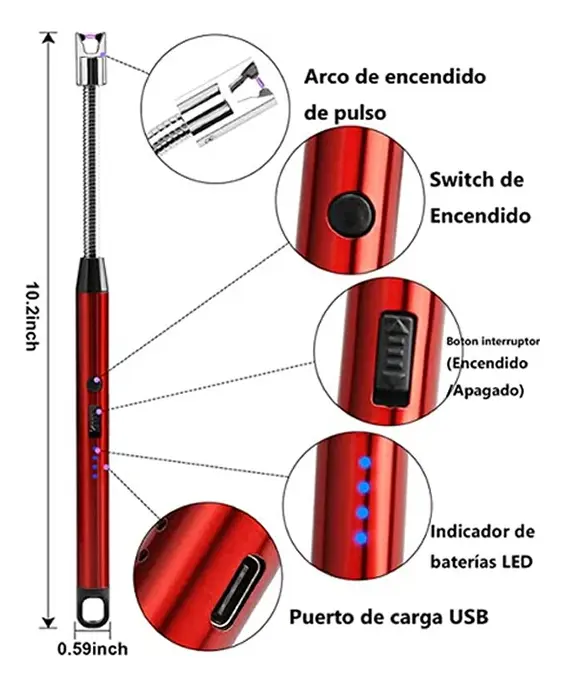 Encendedor Eléctrico USB Cuello Flexible Con Indicador LED