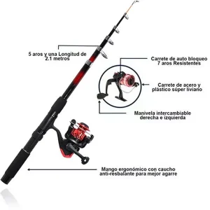Caña De Pescar Telescópica Bara 2.1 Mts Carrete Nylon + Anzuelos