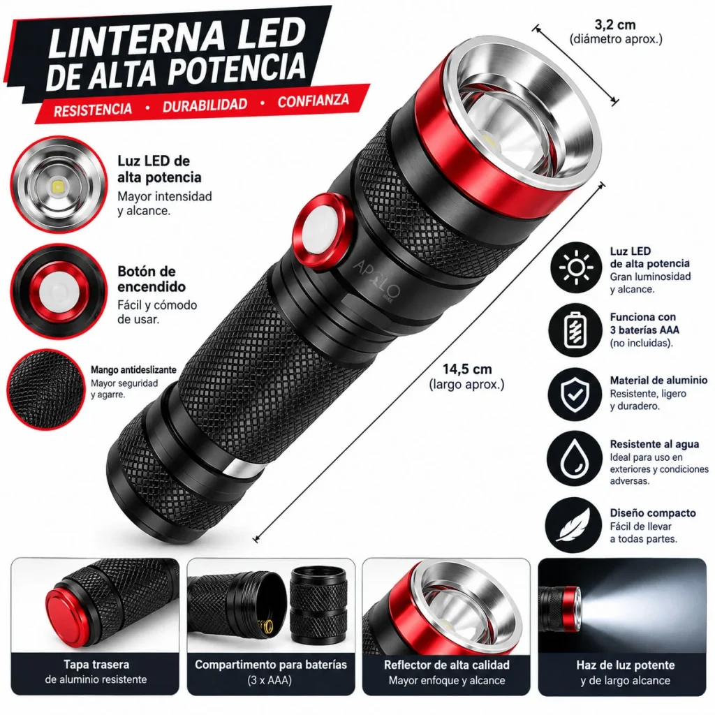 Linterna Táctica LED Recargable Zoom 1000 Lúmenes + Bateria