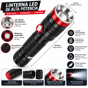 Linterna Táctica LED Recargable Zoom 1000 Lúmenes + Bateria