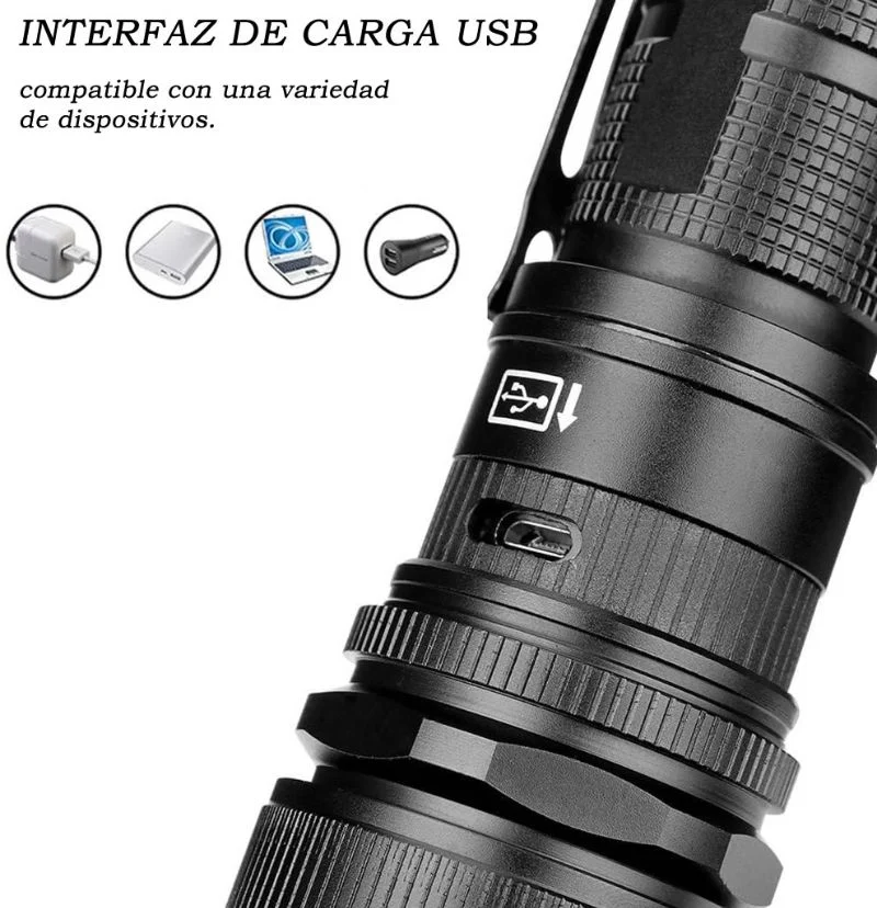 Linterna Recargable Alta Luz Led 5 Modos Zoom Profesional