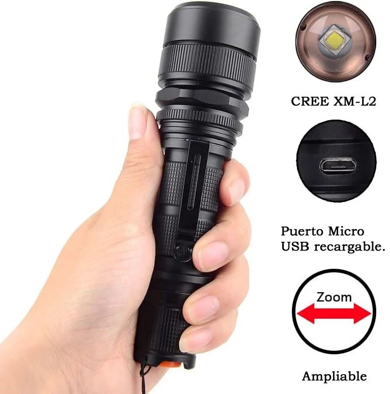 Linterna Recargable Alta Luz Led 5 Modos Zoom Profesional