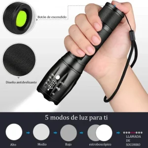 Linterna Recargable Alta Luz Led 5 Modos Zoom Profesional